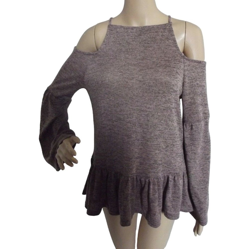 Ultra Teeze Sweater Size Medium Pink Black Marl Off Cold Shoulder Ruffle M marle
